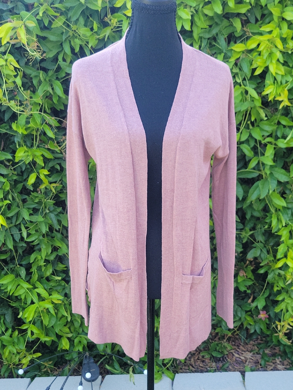 Pink Lightweight Open Cardigan With Split Woven Hem M